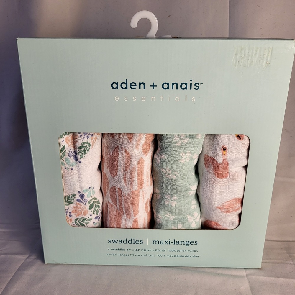 NWT ADEN + ANAIS PACK/4 COTTON MUSLIM CLASSIC SWADDLE BRIAR ROSE 44 in X 44 in
